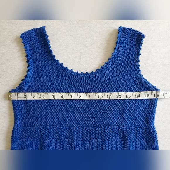 Vintage knit crochet top blue cotton cutout tank scoop neck sleeveless boho S M - Picture 14 of 16